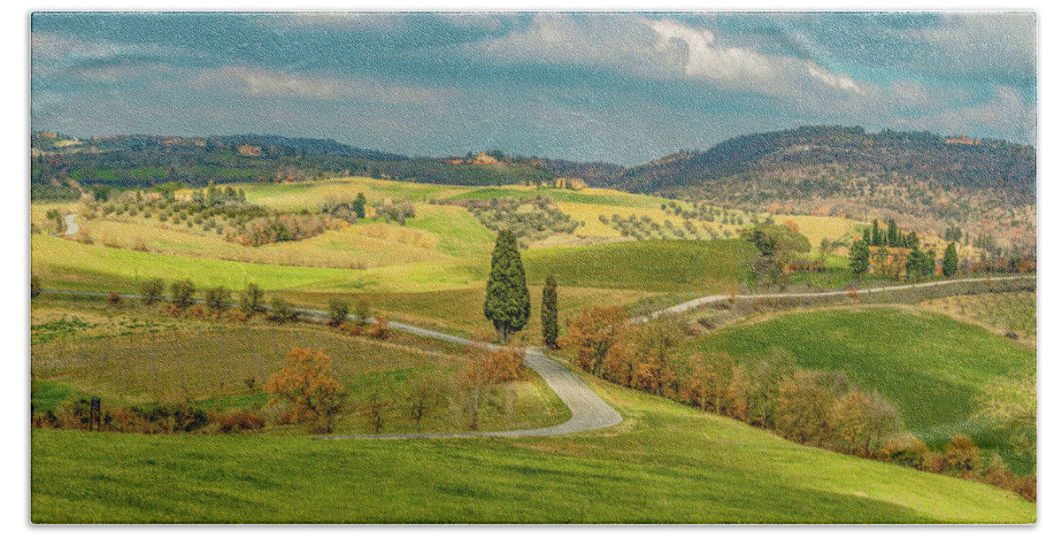 Tuscany Hand Towel featuring the photograph The Hills Are Alive In Tuscany by Marcy Wielfaert