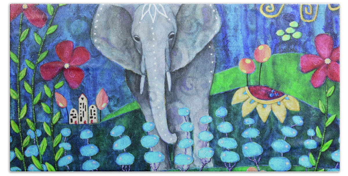 Elephant Bath Towel featuring the painting The Hills of Xanadu by Winona's Sunshyne