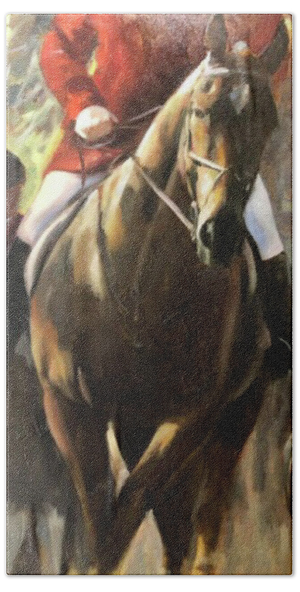 Horse Bath Towel featuring the painting The hunt master by Susan Bradbury