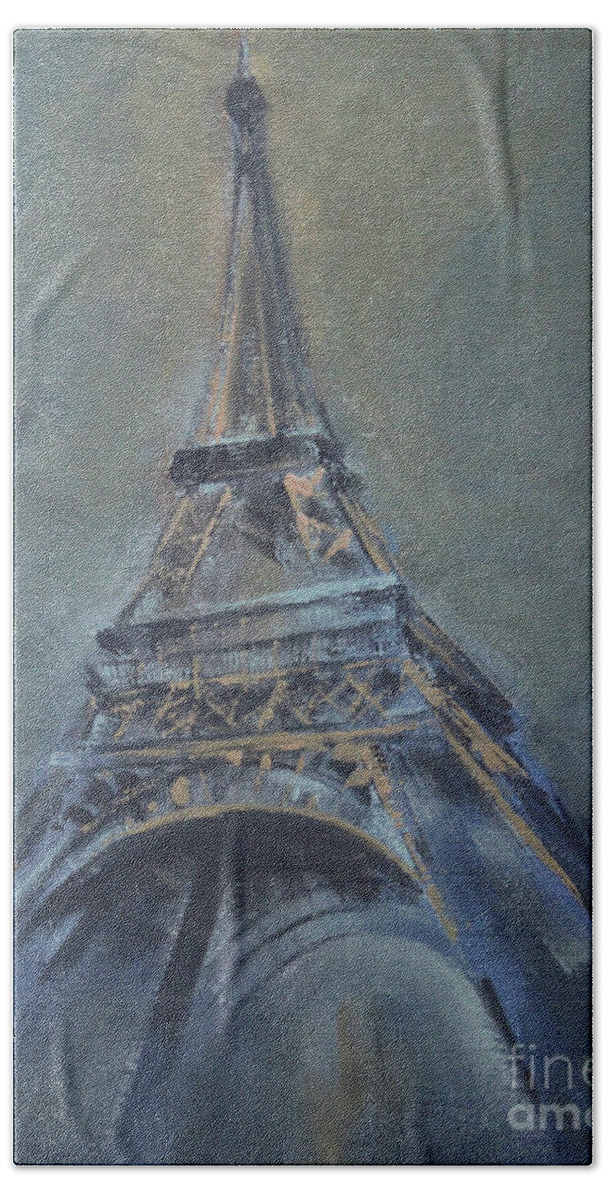 Eiffel Tower Bath Towel featuring the painting The Iron Lady by Jane See