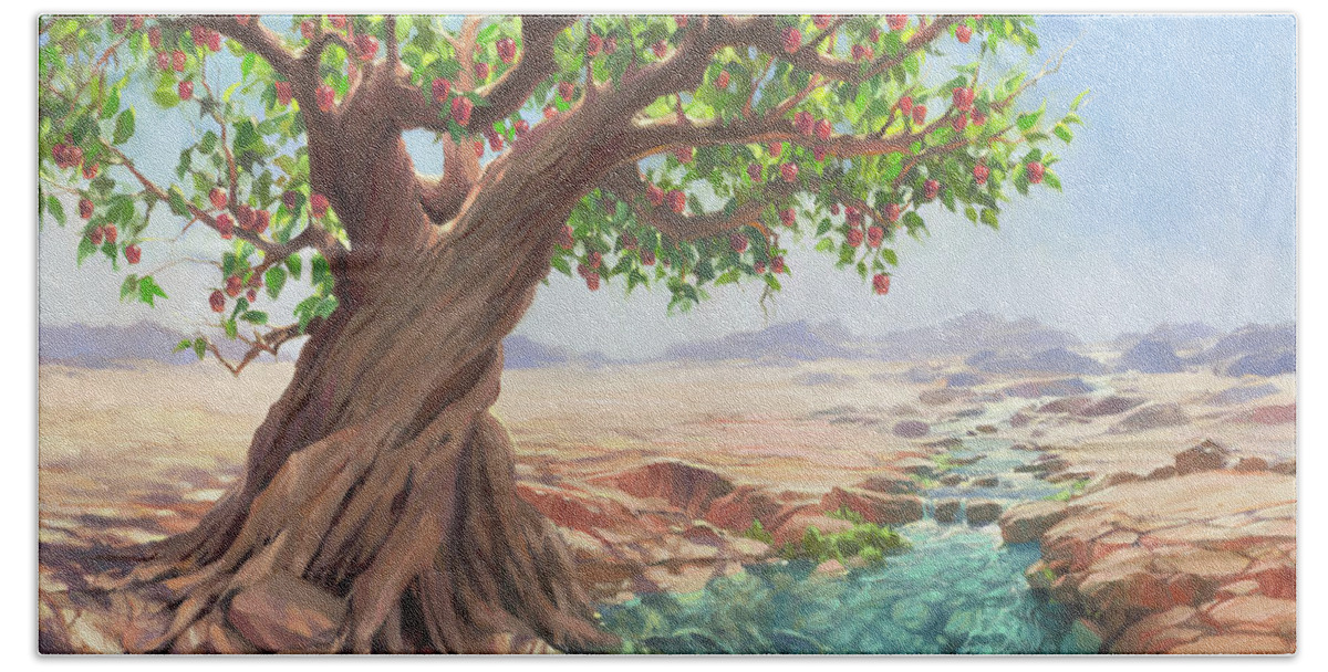 Tree Bath Towel featuring the painting The Jeremiah Tree by Steve Henderson