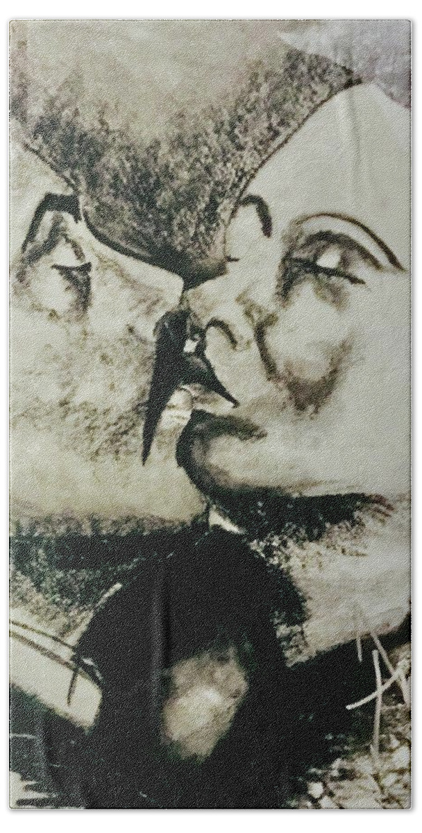  Bath Towel featuring the drawing The Kiss by Angie ONeal