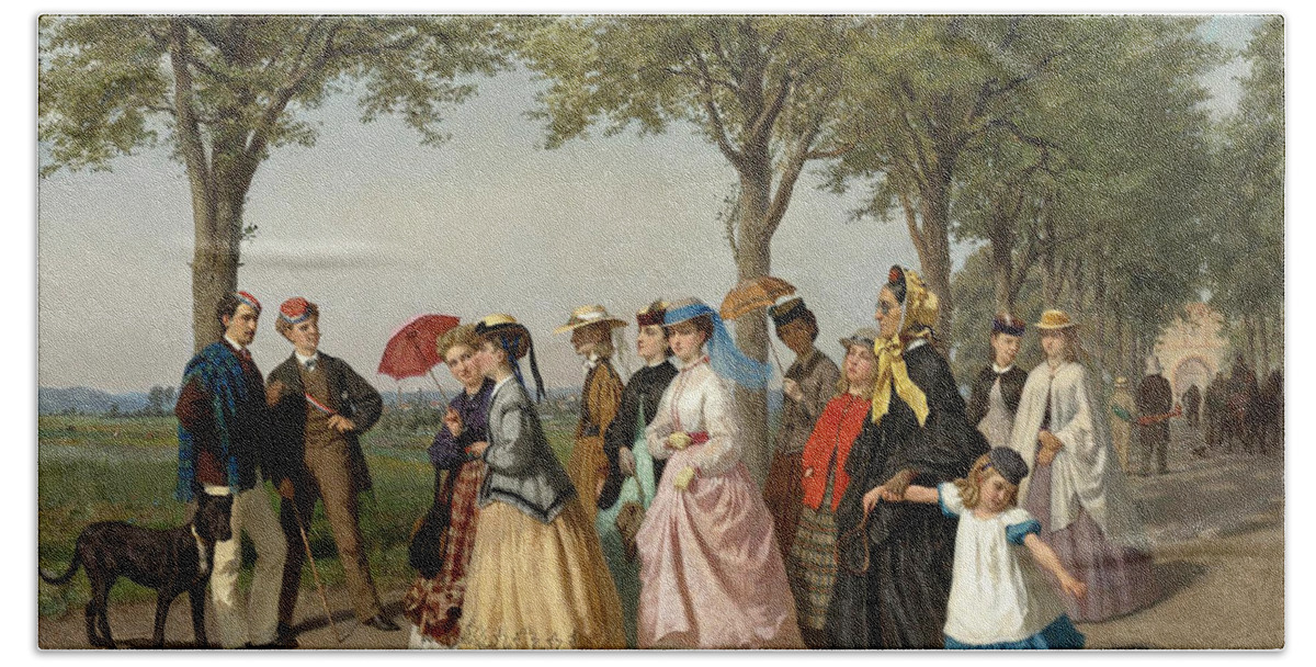 Fritz Paulsen Bath Towel featuring the painting The Ladys promenade by Fritz Paulsen