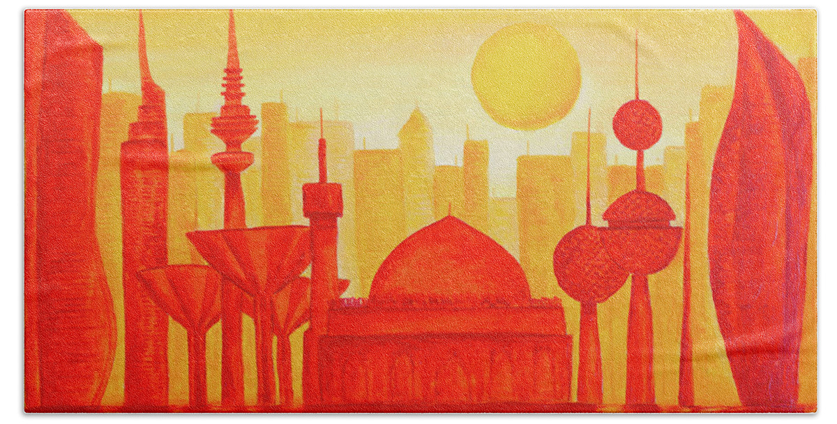 Kuwait Bath Towel featuring the painting The Land Of The Golden Sun by Iryna Goodall