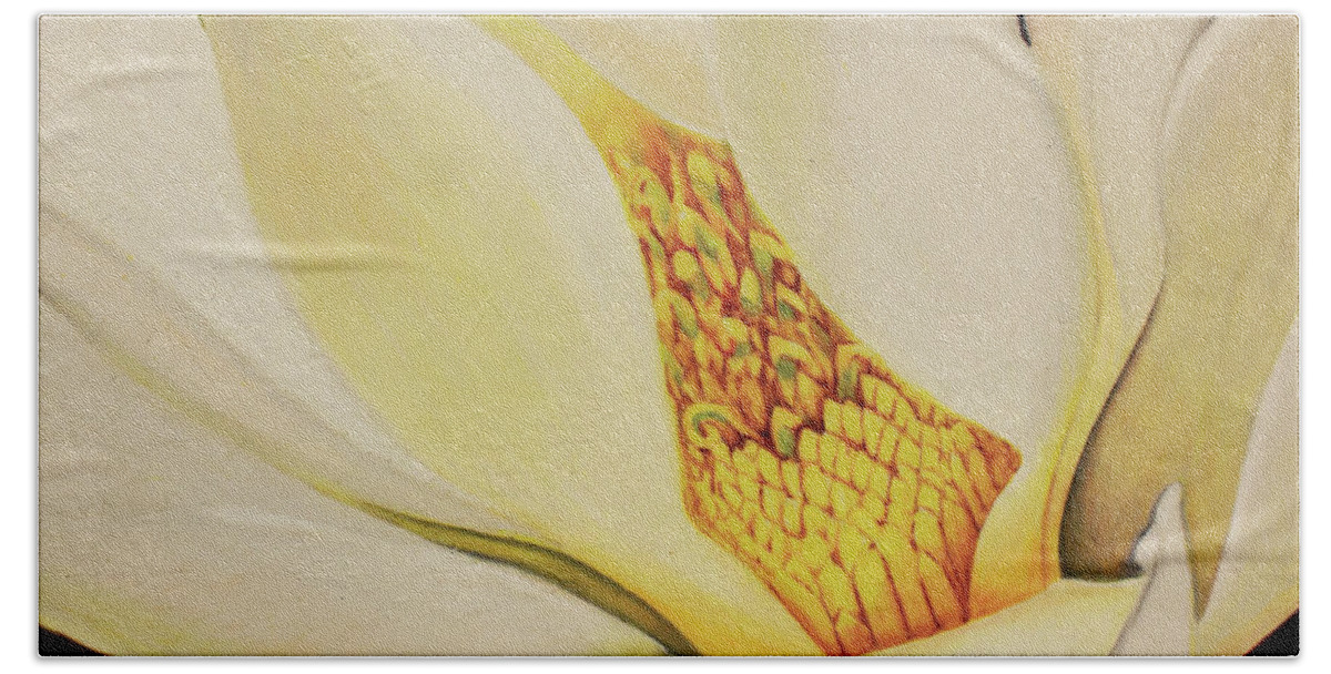 Magnolia Bath Towel featuring the drawing The Last Magnolia by Kelly Speros