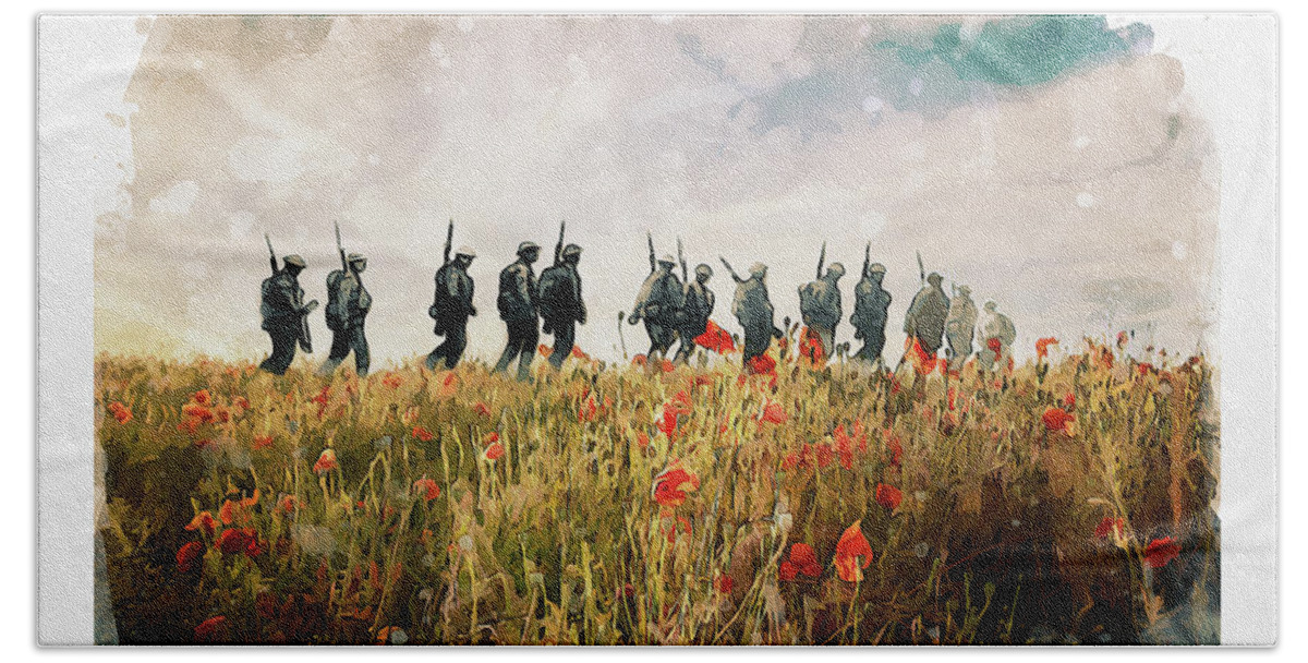 Soldiers And Poppies Bath Towel featuring the digital art The Last March by Airpower Art