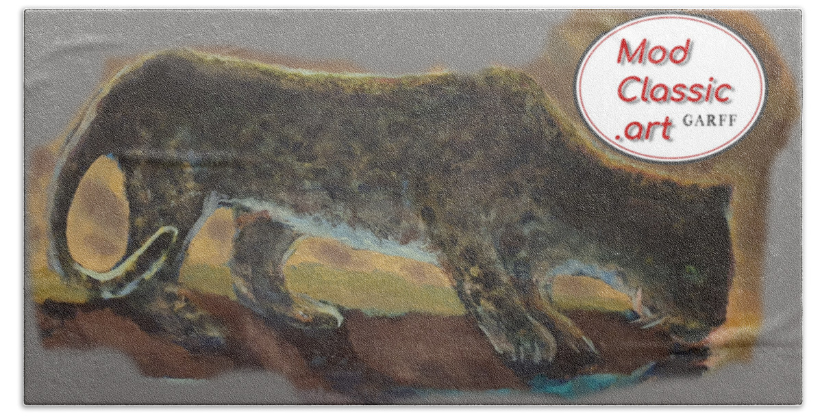Leopard Bath Towel featuring the painting The Leopard 'ModClassic Art by Enrico Garff