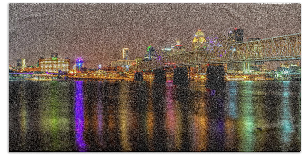 Cityscape Bath Towel featuring the photograph The Lights of Louisville by Rod Best