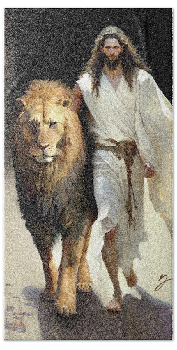 The Lion Of Judah Hand Towel featuring the painting The Lion of Judah by Greg Collins