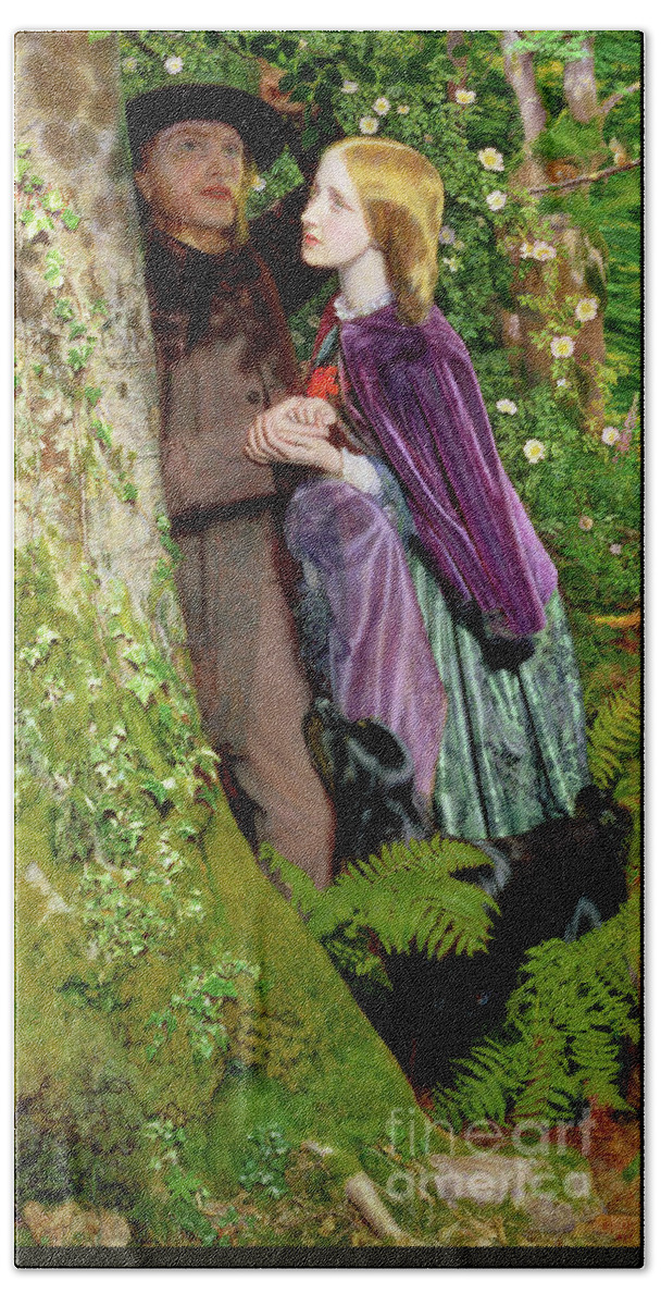 Hughes Bath Towel featuring the painting The Long Engagement, 1859 by Arthur Hughes