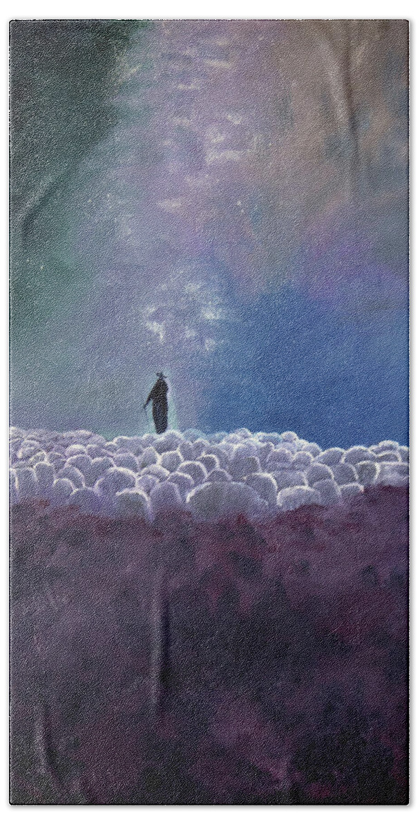 Solitary Figure Bath Towel featuring the painting The Lord Is My Shepherd by Evelyn Snyder