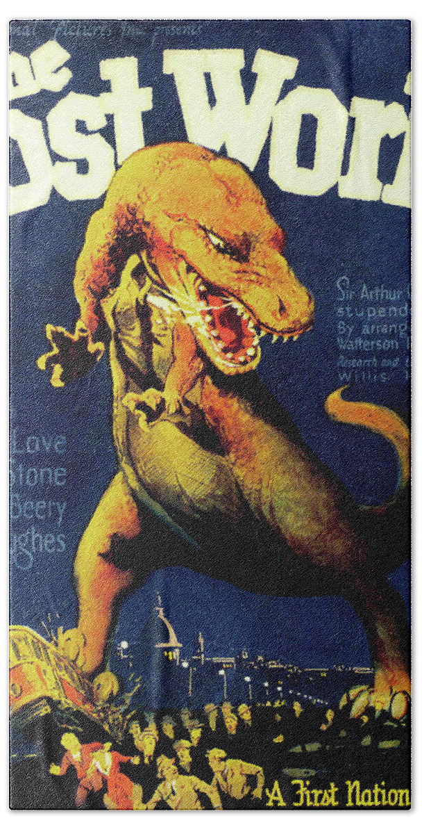 Lost Hand Towel featuring the mixed media ''The Lost World'' movie poster 1925 by Stars on Art