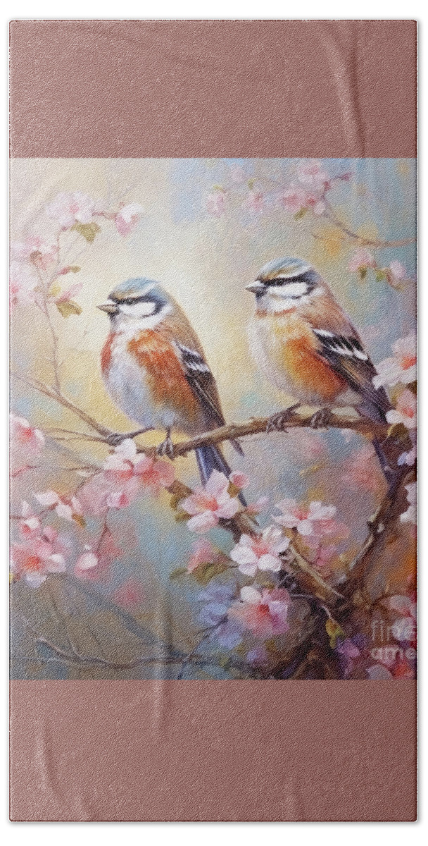 Sparrows Hand Towel featuring the painting The Lovely Sparrows by Tina LeCour