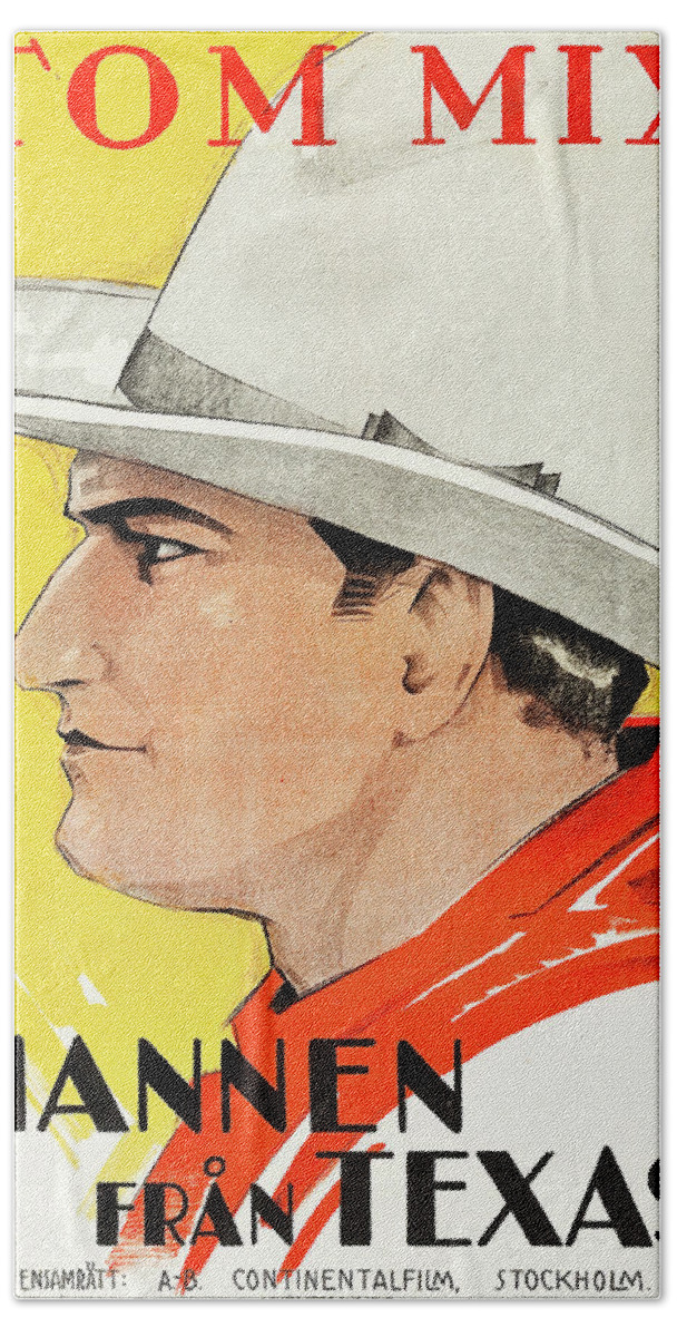 Rohman Hand Towel featuring the mixed media ''The Man From Texas'', 1915 - art by Eric Rohman by Movie World Posters