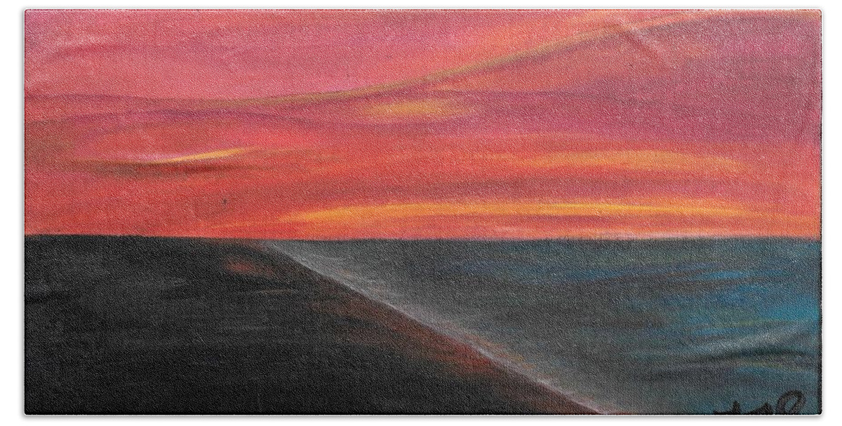 Sky. Sunset Bath Towel featuring the painting The Meeting by Esoteric Gardens KN