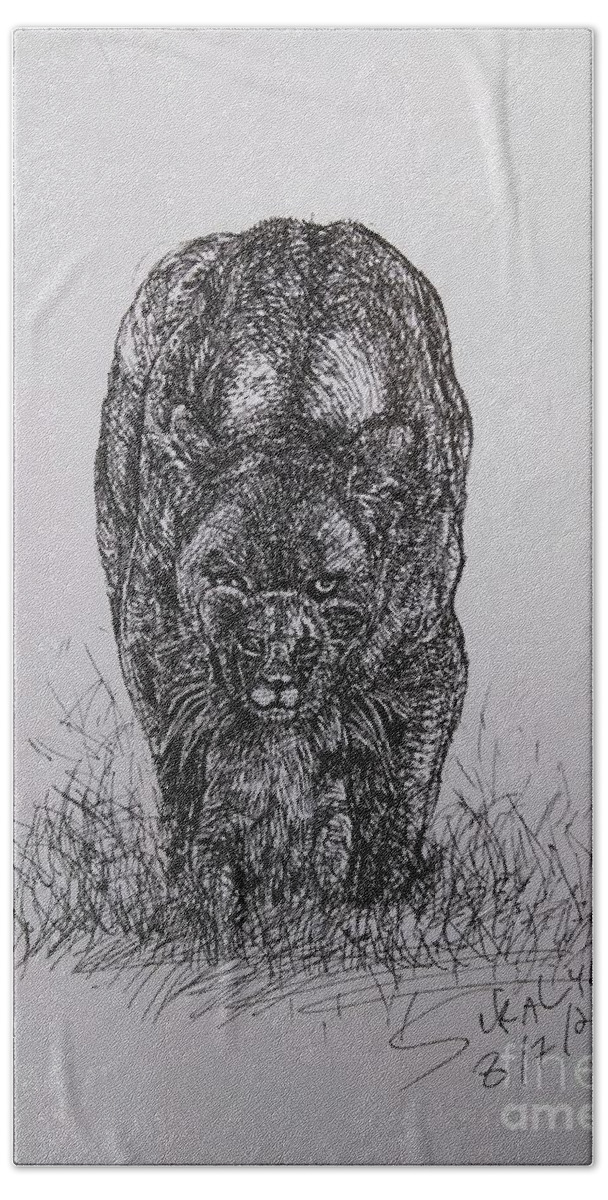  Lion Drawing Bath Towel featuring the drawing The Mom Instinct by Sukalya Chearanantana