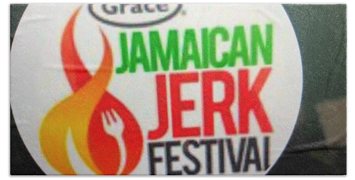 Jamaica A Dish Bath Towel featuring the photograph The National Jerk Fest by Trevor A Smith