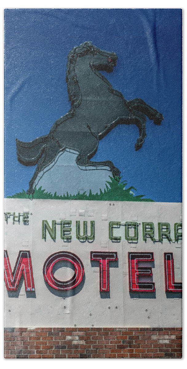 Route 66 Hand Towel featuring the photograph The New Corral Motel by Matthew Bamberg