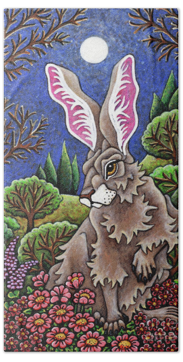 Hare Hand Towel featuring the painting The Night Watchman by Amy E Fraser