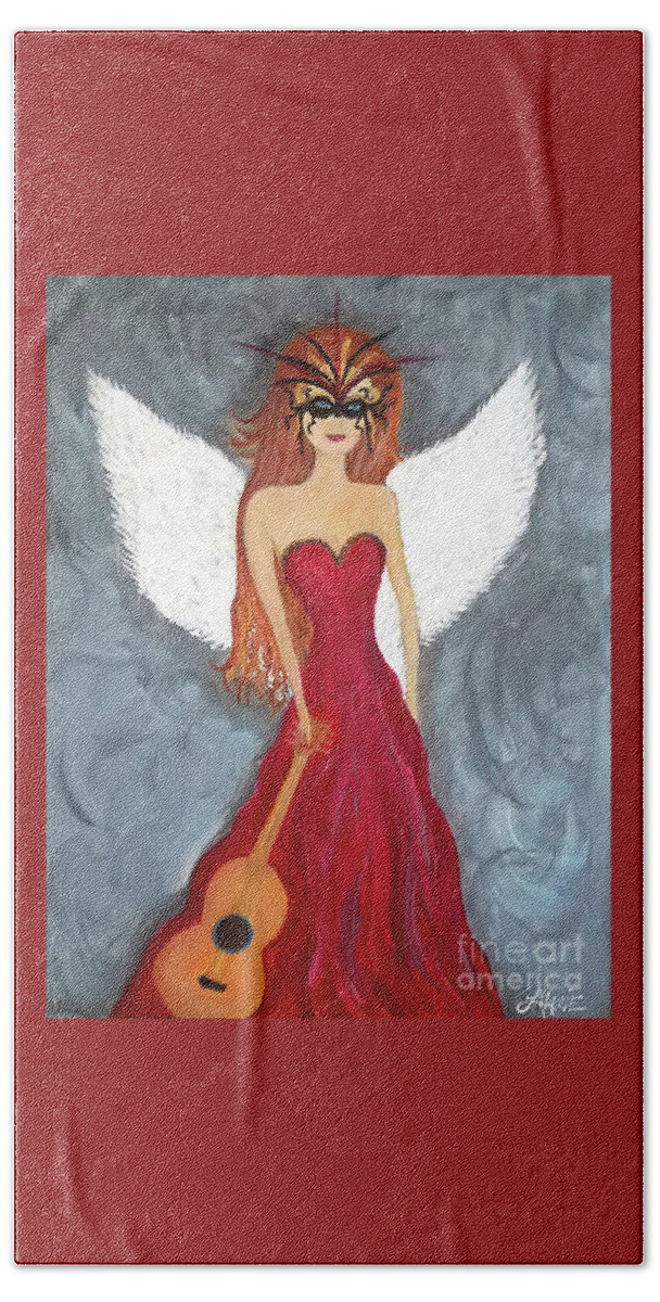 Mask Bath Towel featuring the painting The Nightingale by Artist Linda Marie