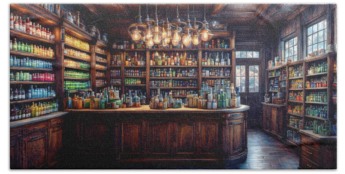 Vintage Hand Towel featuring the digital art The Old Chemist Shop by Ian Mitchell