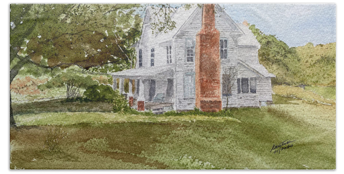 Old Farm Houses Hand Towel featuring the painting The Old Home Place - a watercolor by Joel Deutsch