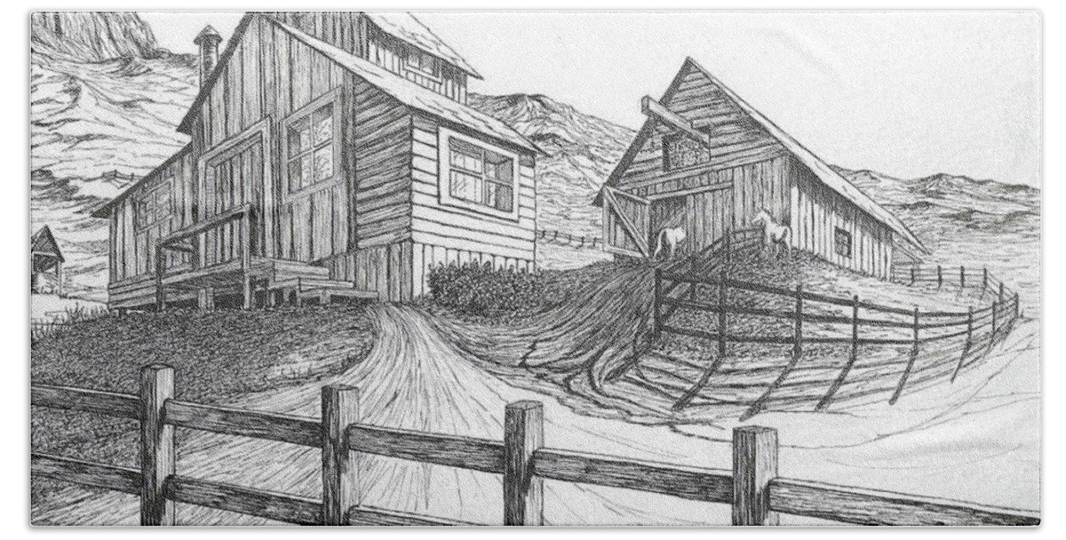 Drawings Hand Towel featuring the drawing The Old Homestead by Loxi Sibley