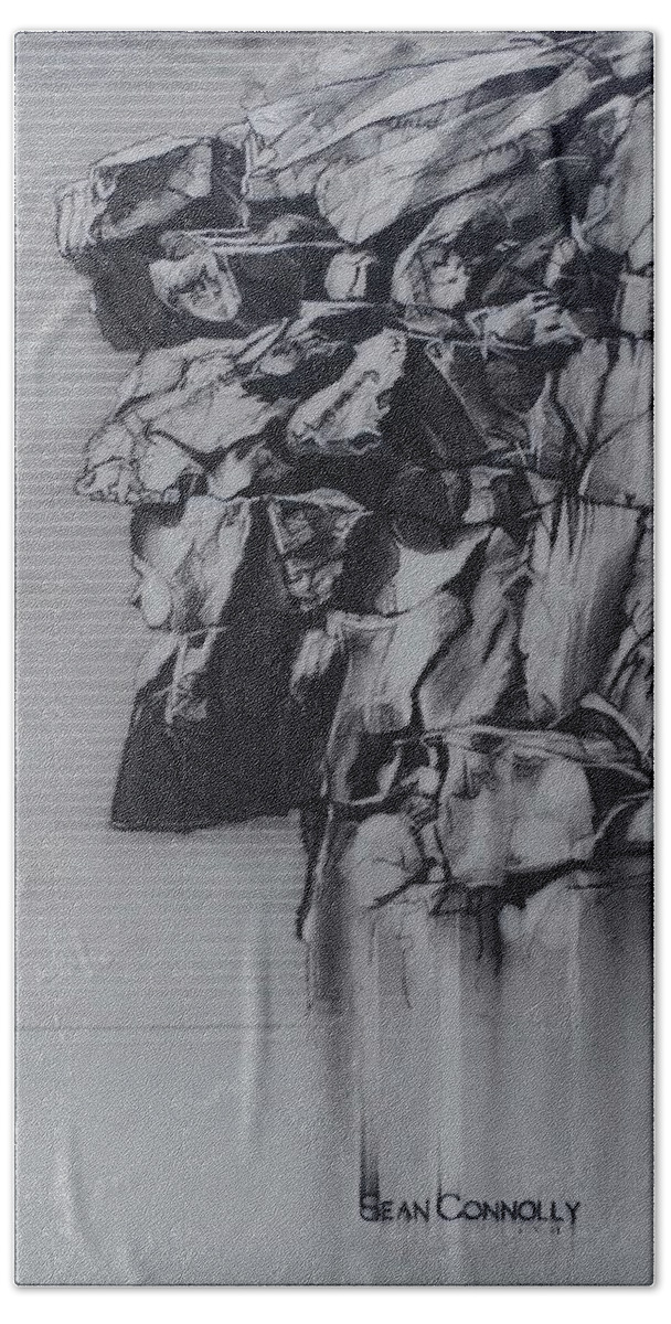Charcoal Pencil Bath Towel featuring the drawing The Old Man Of The Mountain by Sean Connolly