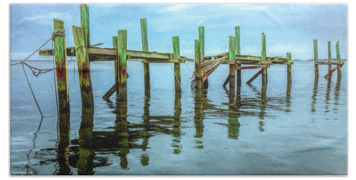 Boats Bath Towel featuring the photograph The Old Wooden Docks by Debra and Dave Vanderlaan