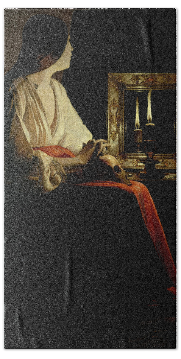 17th Century Bath Towel featuring the painting The Penitent Magdalen, circa 1640 by Georges de La Tour