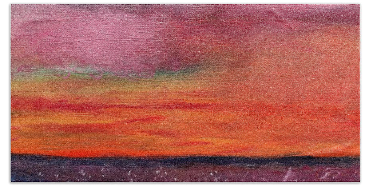 Pink Hand Towel featuring the painting The Pink Sky by Susan Grunin