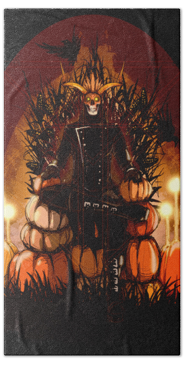 Halloween Hand Towel featuring the drawing The Pumpkin King by Ludwig Van Bacon