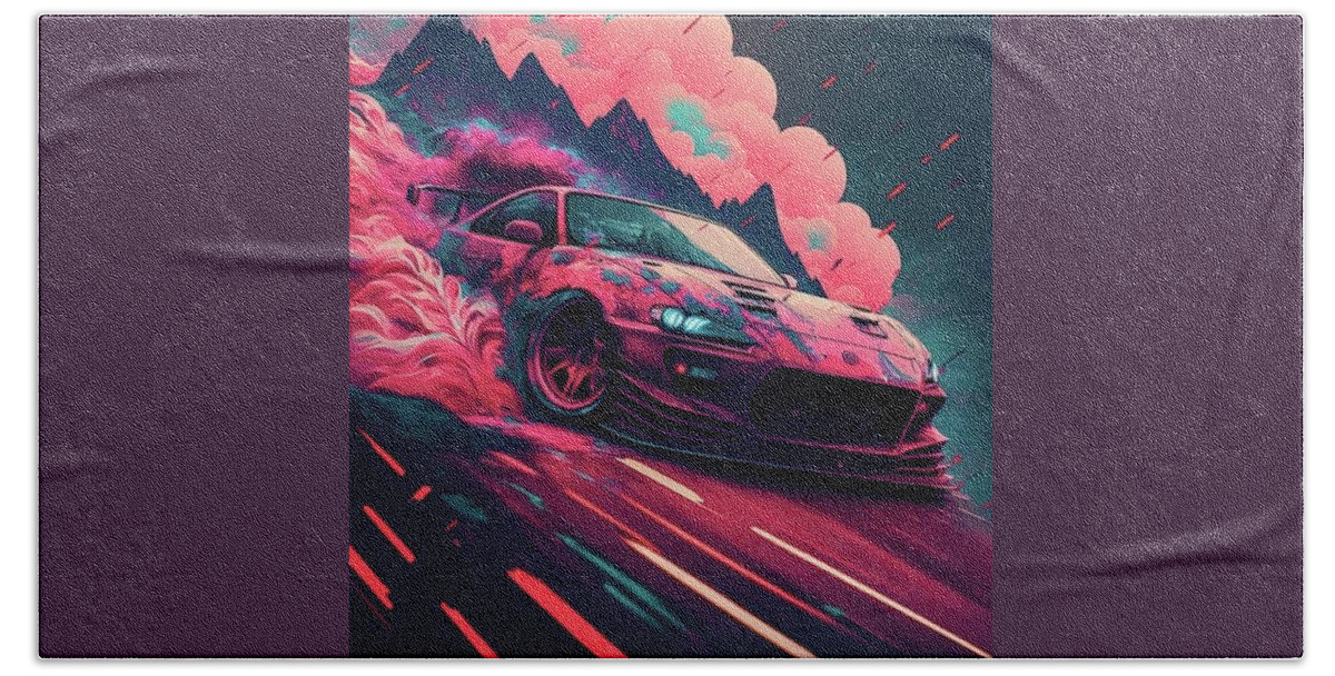 Drift Car Hand Towel featuring the digital art The Race for Survival by Kamdon Simmons