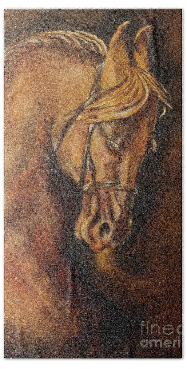 Horse Painting Bath Towel featuring the painting The Racer - Horse by Remy Francis