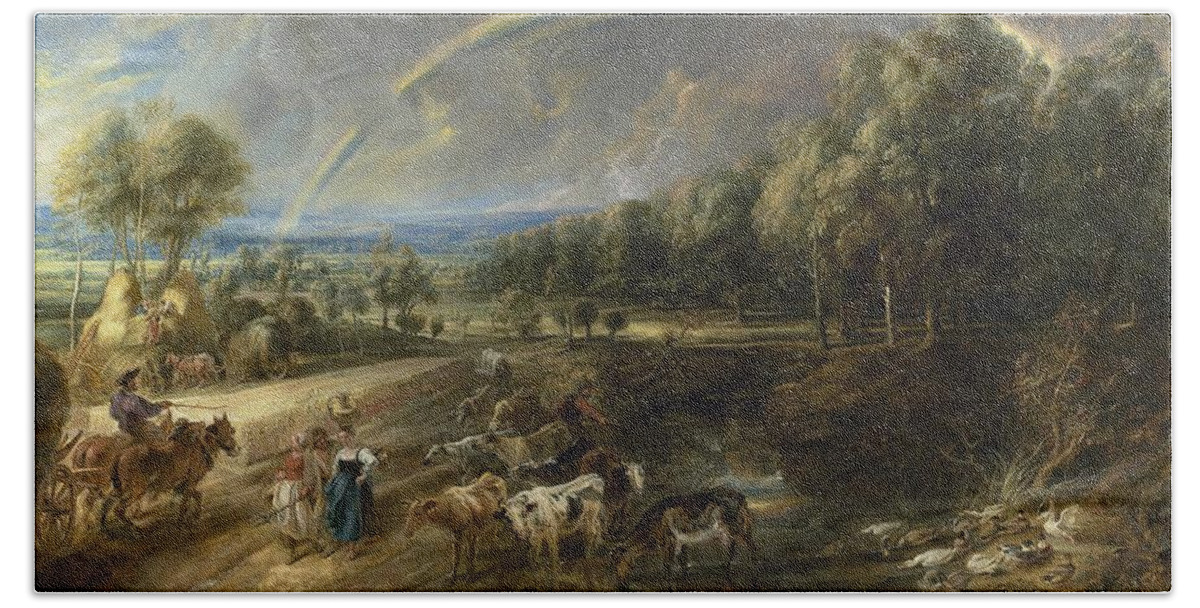 Water Hand Towel featuring the drawing The Rainbow Landscape c art by Peter Paul Rubens Flemish