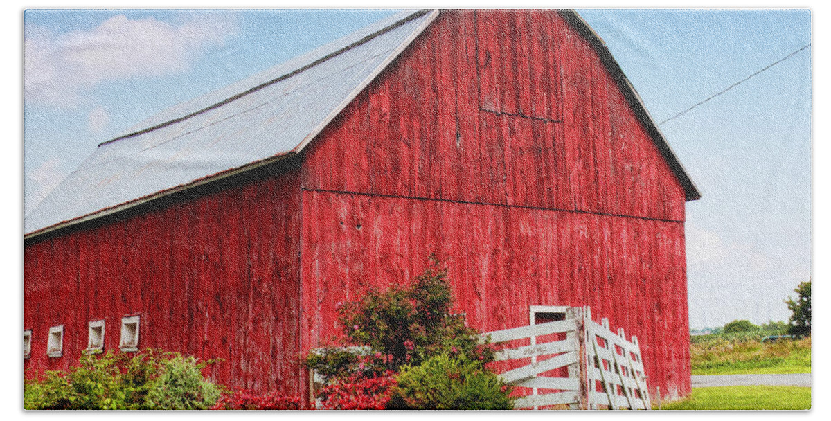 Barn Bath Towel featuring the photograph The Red Barn by Tatiana Travelways