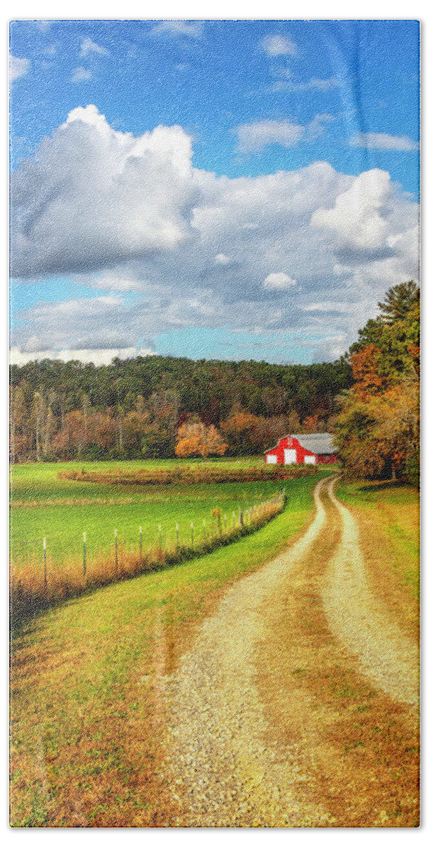 Andrews Bath Towel featuring the photograph The Red Barn Under the Clouds by Debra and Dave Vanderlaan