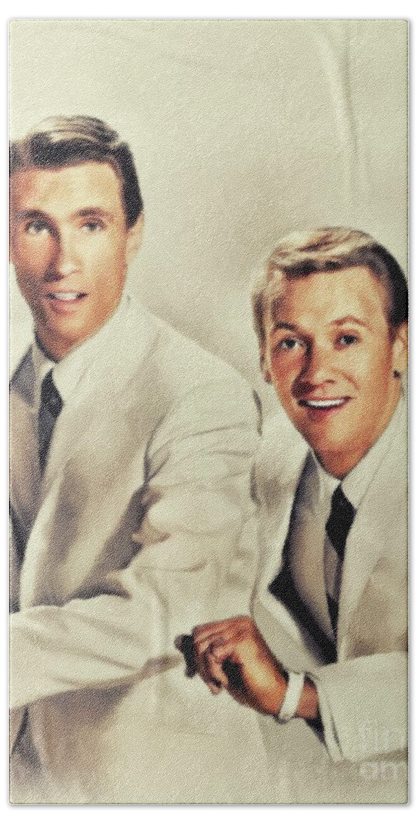 Righteous Hand Towel featuring the painting The Righteous Brothers, Music Legends by Esoterica Art Agency