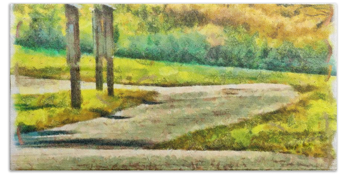Road Bath Towel featuring the mixed media The Road by Christopher Reed