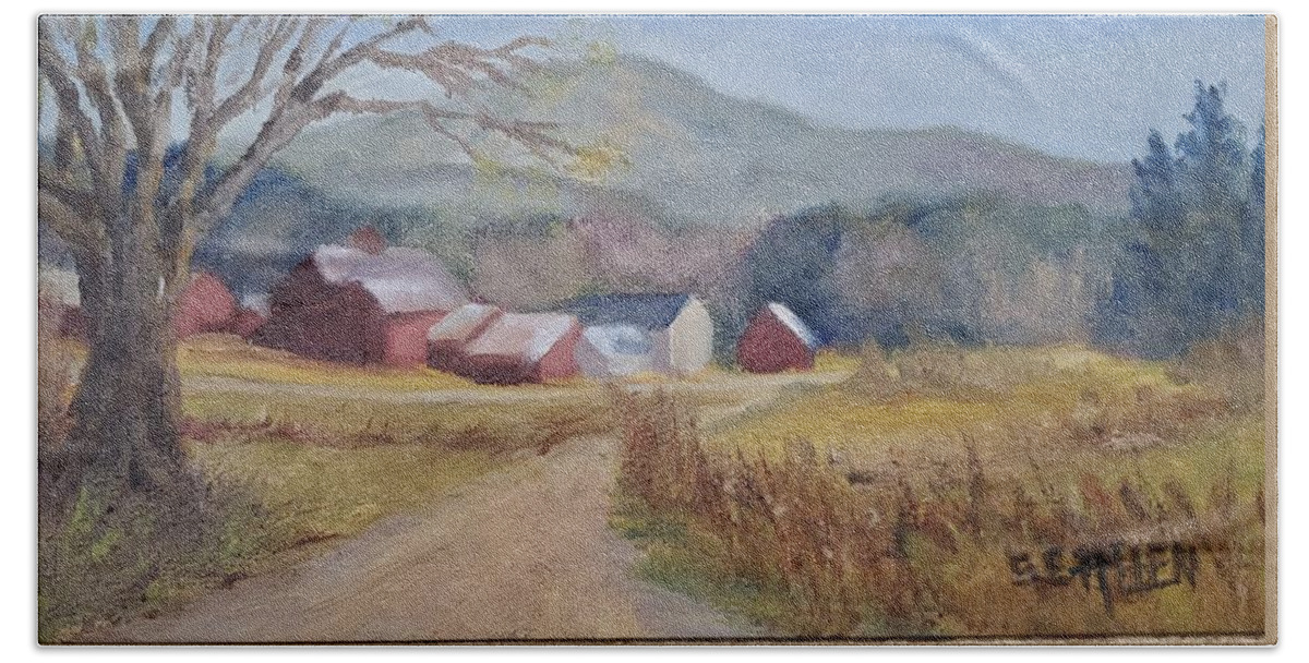 Sanctuary Farm Hand Towel featuring the painting The Road to Sanctuary by Sharon E Allen