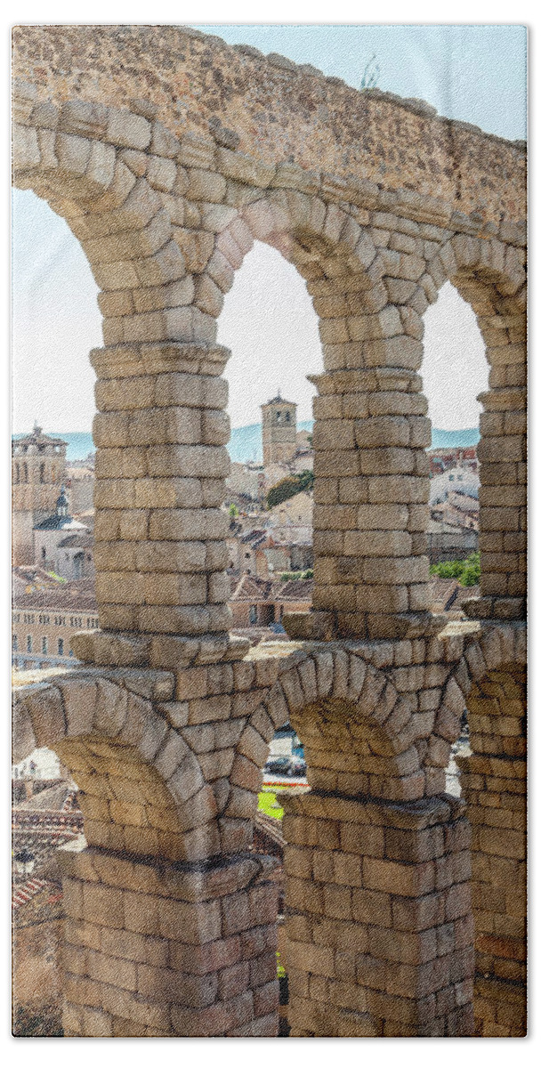 Spain Hand Towel featuring the photograph The Roman Aqueduct in Segovia by W Chris Fooshee