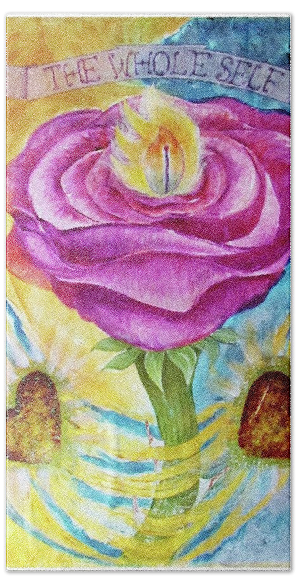 Am I Bath Towel featuring the painting The Rose and Its Thorns Love the Whole Self by Feather Redfox