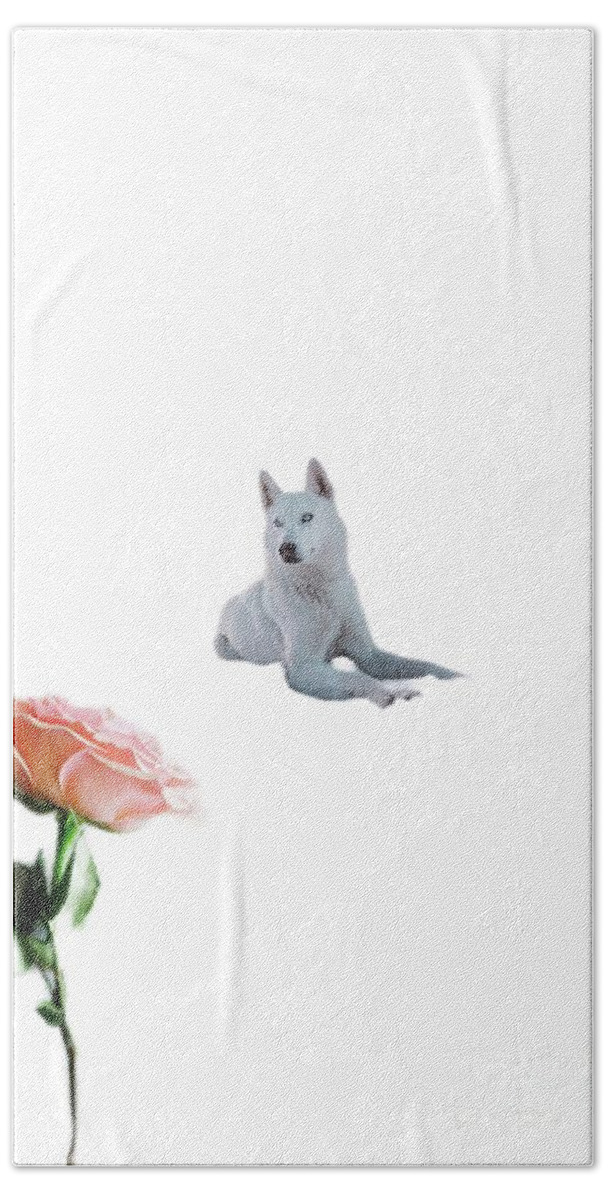 Fineart Bath Towel featuring the digital art The rose dog by Yvonne Padmos