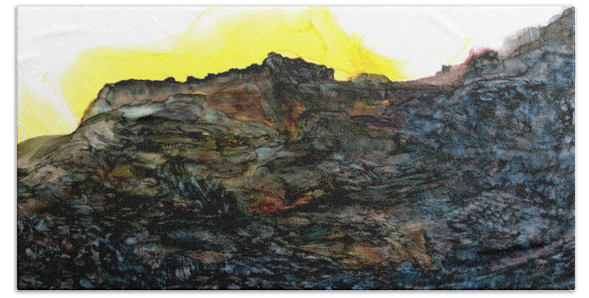 Sunrise Bath Towel featuring the painting The ruins at Rattlesnake Ridge by Angela Marinari
