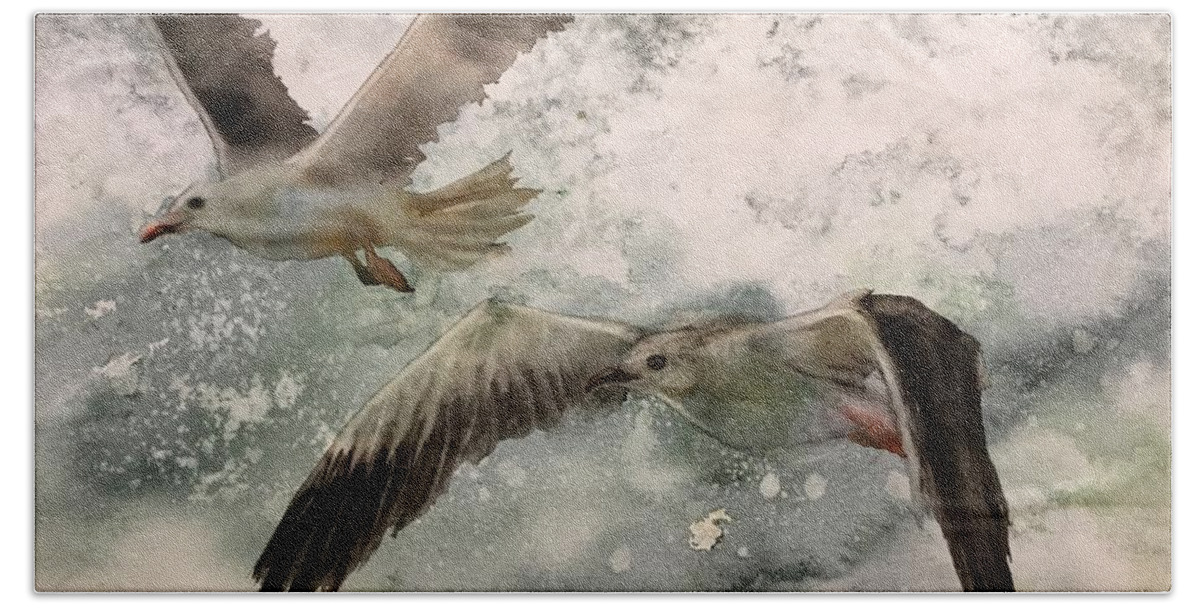 It Is The Transparent Watercolor Painting Bath Towel featuring the painting The seagulls by Han in Huang wong