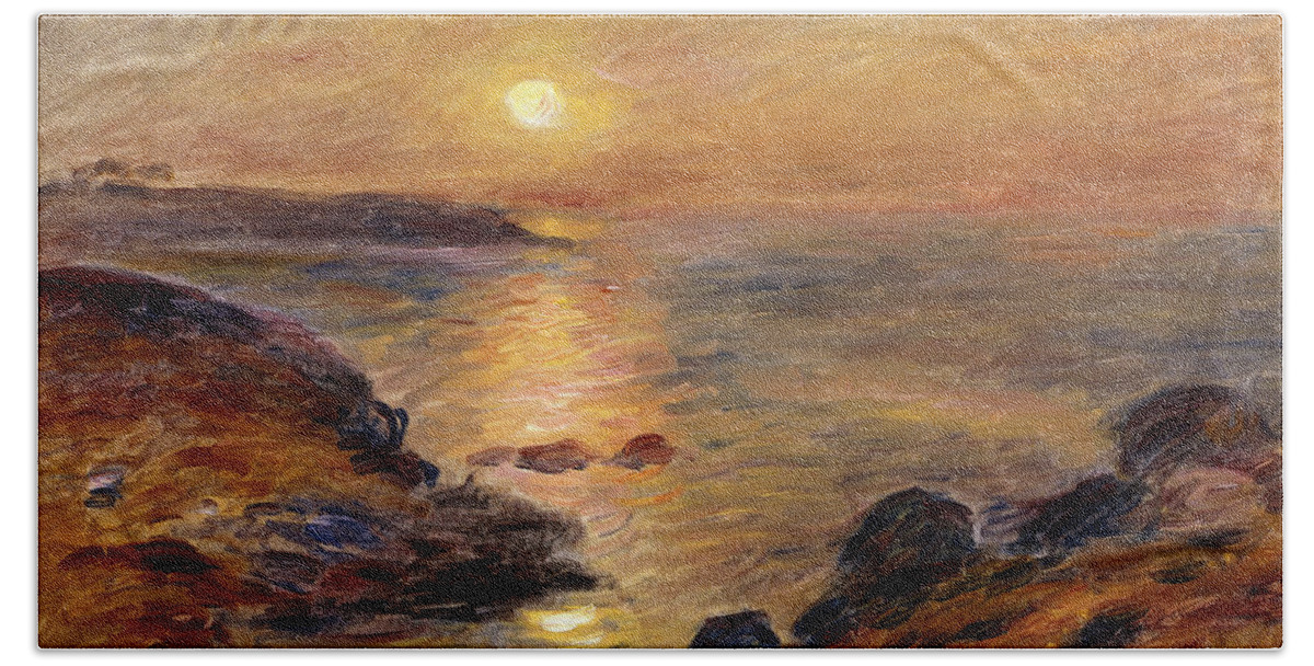Bretagne Bath Towel featuring the painting The Setting of the Sun at Douarnenez by Pierre Auguste Renoir
