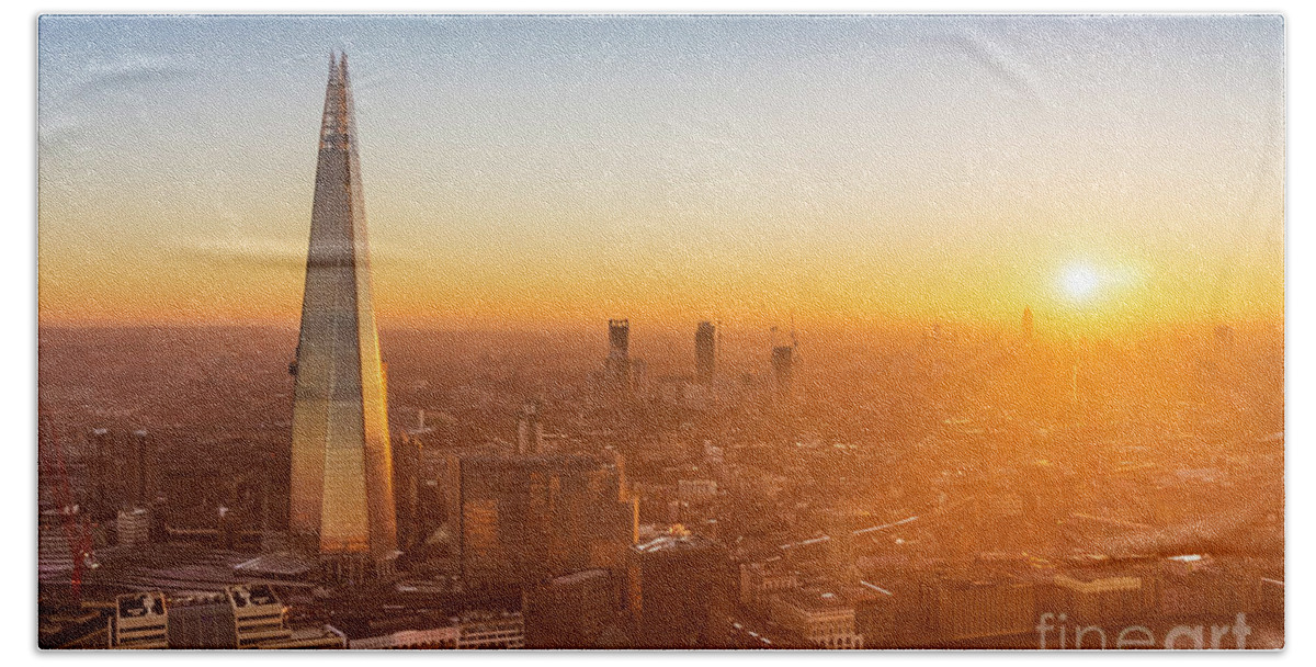 London Hand Towel featuring the photograph The Shard at sunset, London, England by Neale And Judith Clark