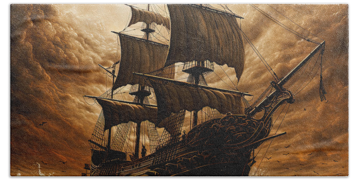 Black Pearl Hand Towel featuring the photograph The Ship of Hope - Ships at Sea Paintings - Ships at Sea in Storms by Lourry Legarde