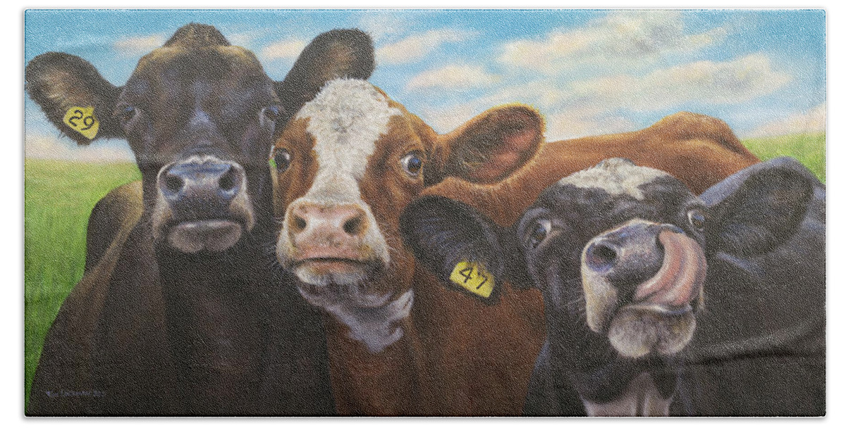 Cow Bath Towel featuring the painting The Sisterhood by Kim Lockman