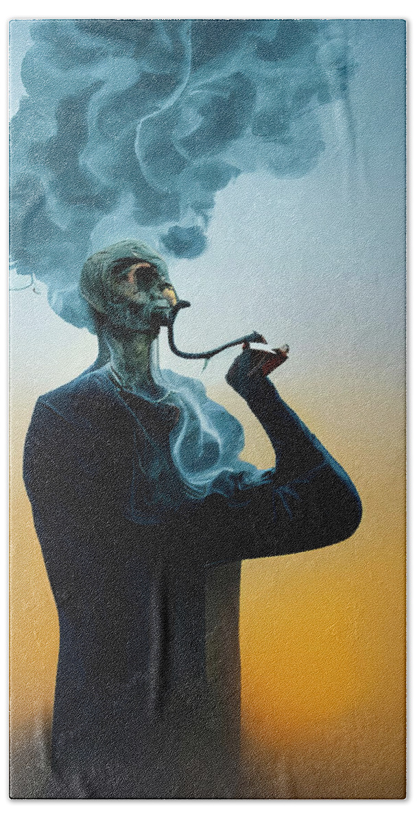 Smoker Bath Towel featuring the digital art The Smoker 01 Surreal and Quirky by Matthias Hauser